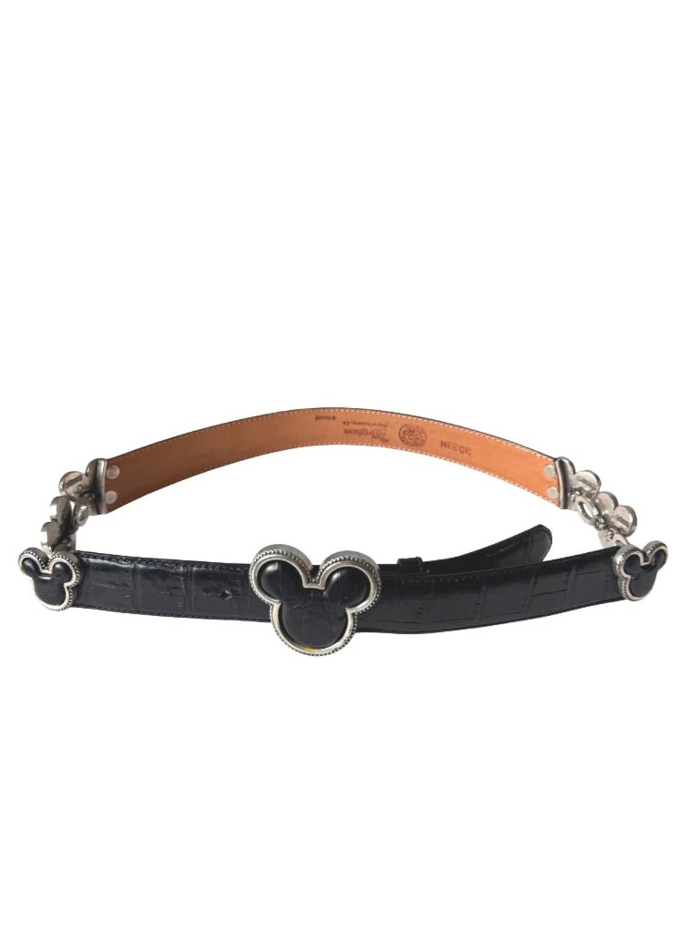 Brighton Disney Women's Leather Belt Black Croc Embossed Mickey Mouse Vintage